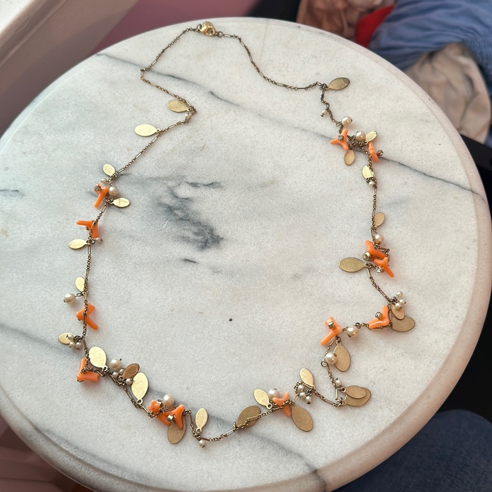 Jcrew orange and gold long necklace